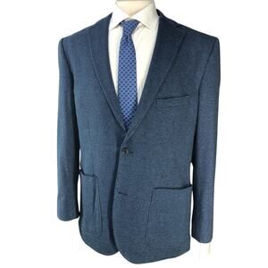 Hart Schaffner Marx HSM Men Size L Sport Coat Unstructured Knit Houndstooth Blue